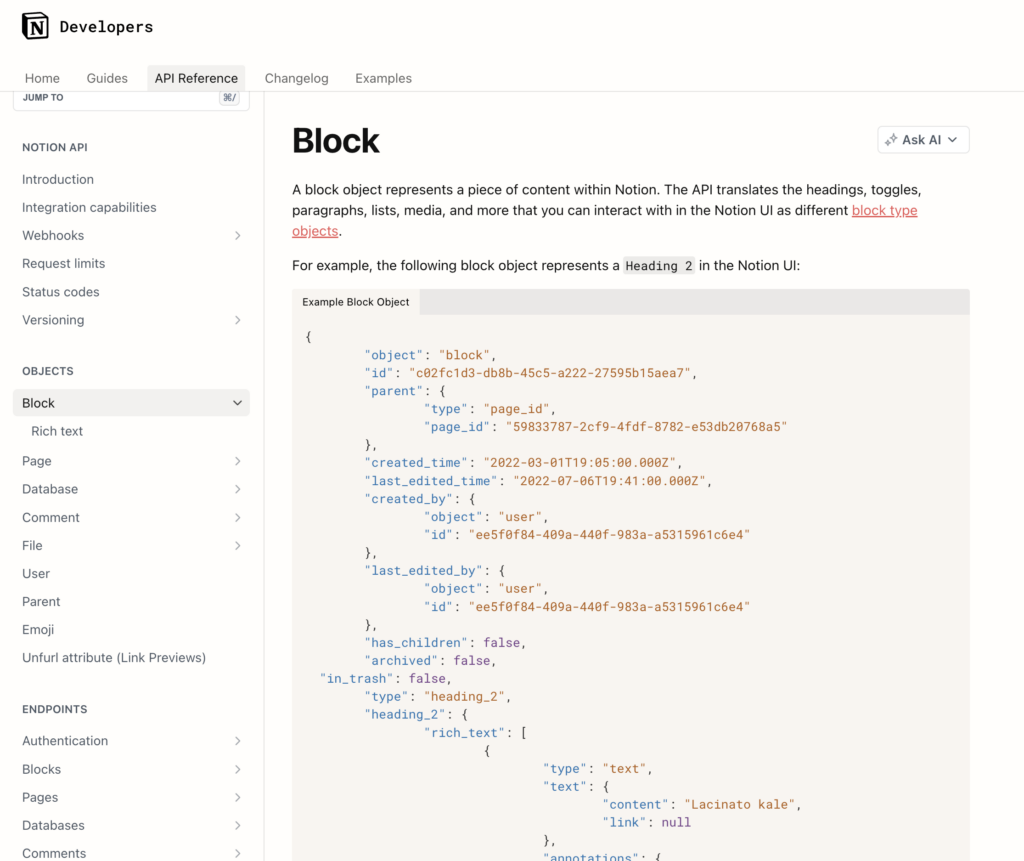 Notion Developers API Docs